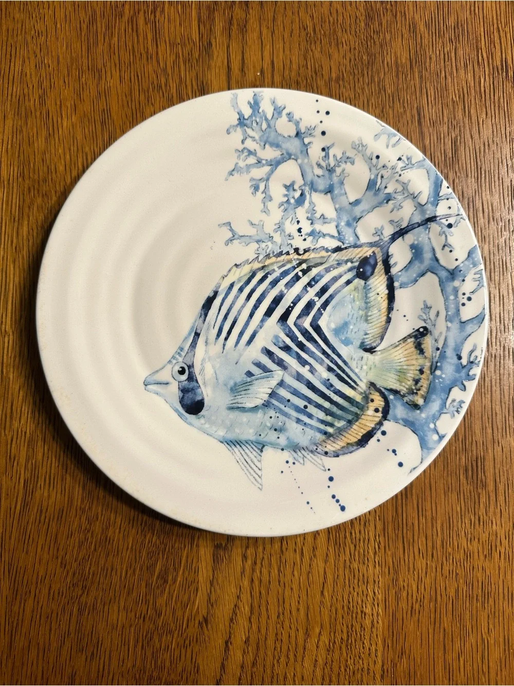 Pier 1 Sea Life Fish Salad Plate 9” Ironstone Coastal Nautical Blue Dessert